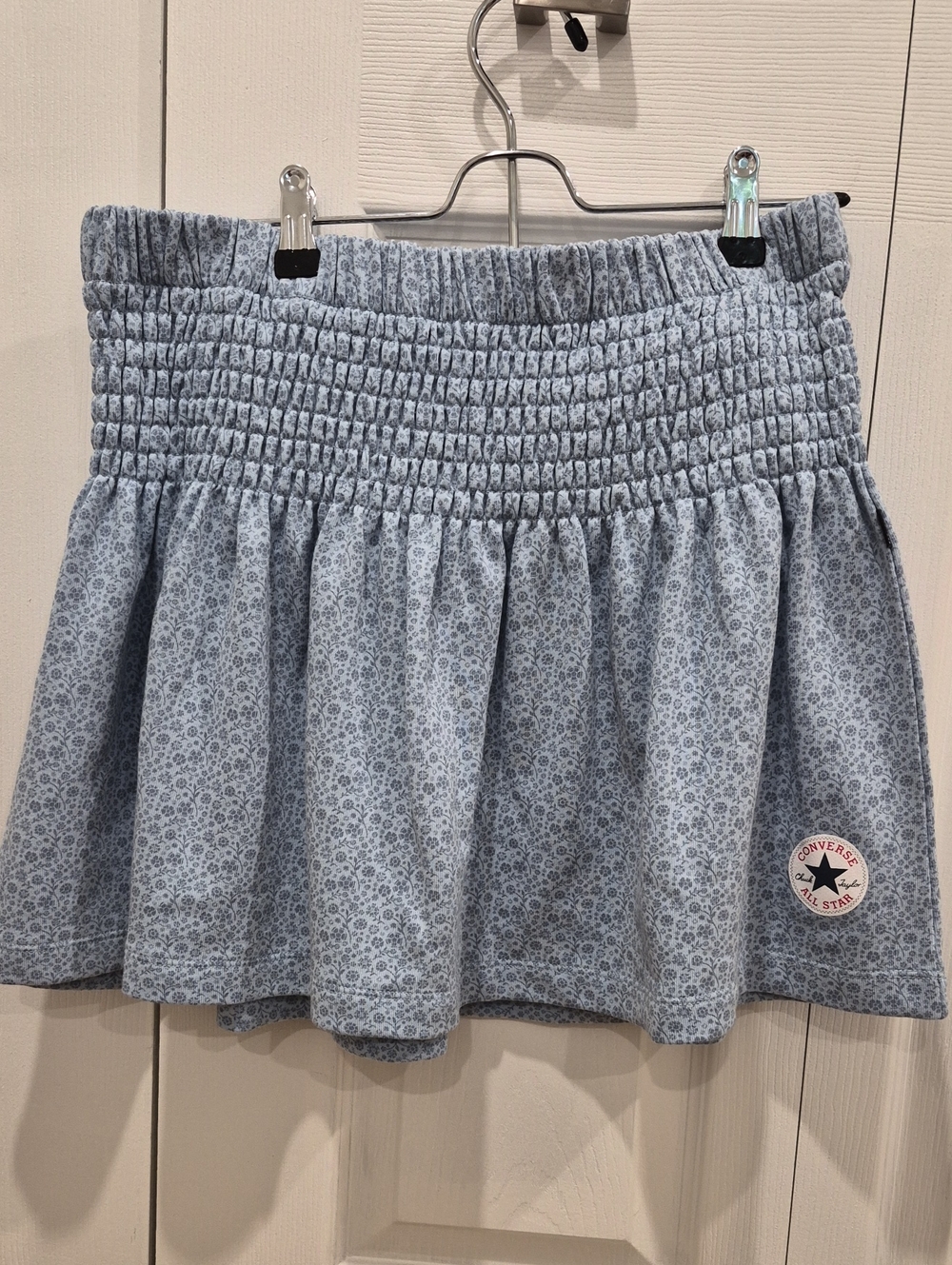 Converse Light Blue Floral Smocked Waist Skater Skirt